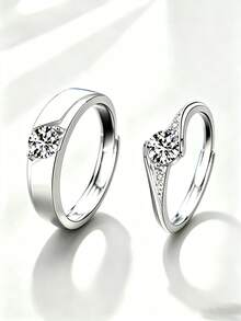 ConiiW Sepasang cincin perak sterling 925 berkualitas tinggi dengan moissanite 0,5 karat, cocok untuk kencan sehari-hari, acara formal, dan pertunangan. - Perak - View 6