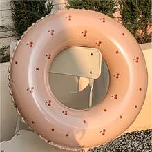 Cherry Print Inflatable Swimming Ring, Cute Minimalist Style, Suitable For Various Water Entertainment Venues, Can Also Be Used As Indoor Or Yard Decor, Fit For Swimming Pool And Beach Activities (Suitable For Adults, Deep Water Area), Pool Inflatable, Beach Essentials, Pool Float - Multicolor - View 2