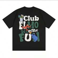 Cool And Unique Monster Pattern,  Street Style, Unisex 2026 Summer Everyday Commuter Short-Sleeved T-Shirt. Made Of Pure Cotton, Skin-Friendly And Comfortable, Solid Color Design, Simple And Versatile, The Best Gift For Men/Women, Perfect For Everyday Wear. - Black 3 - View 1