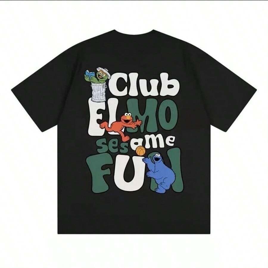 Cool And Unique Monster Pattern, Street Style, Unisex 2026 Summer Everyday Commuter Short-Sleeved T-Shirt. Made Of Pure Cotton, Skin-Friendly And Comfortable, Solid Color Design, Simple And Versatile, The Best Gift For Men/Women, Perfect For Everyday Wear. - Black 3 - View 1
