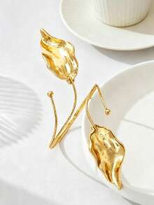 1pc Fashionable & Elegant 3D Leaf Design Gold Tone Arm Cuff, Suitable For Daily Wear And Holiday Parties - Armband - View 2