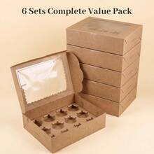 Hộp đựng bánh cupcake Kraft, 12 hộp có cửa sổ, chứa được 72 bánh, thích hợp cho tiệc sinh nhật, lễ hội và các dịp làm bánh. - Màu nâu - Bộ 12 món kèm đế - Xem 14