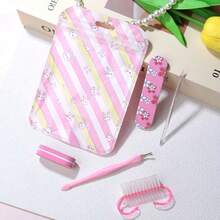 6件套可爱兔子美甲工具套装，包含粉色清洁刷、抛光块、角质推、角质去除器、印花磨砂条、收纳袋，提供全面的美甲和足部护理，方便旅行携带，适合日常使用，包含指甲锉、工具配件和美甲护理用品。 - 淺粉色 - 查看 6