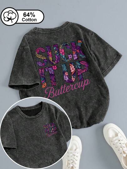 Áo thun ngắn tay nữ cỡ lớn, chất liệu 64% cotton, kiểu dáng vintage chấm bi, thích hợp mặc hàng ngày, họa tiết hoa lá nhiều màu sắc, in hai mặt chữ "SUCK IT UP", phong cách thể thao năng động, phù hợp mặc ngoài trời, áo hè cho nữ, trang phục mùa hè, họa tiết in đen.