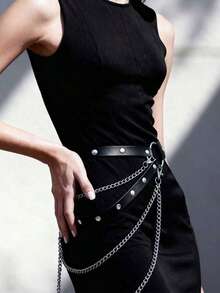 1 Peça Cinto Corporal Ajustável de Estilo Gótico Cruzado para Mulheres, Adequado para Uso Diário, Fotografia de Rua ou Desfiles de Moda - Preto - Visão 2