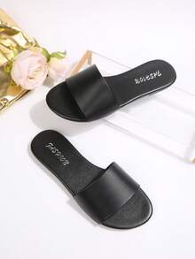 Solid Color Casual Slippers, New Summer Beach Sandals - Black - View 10