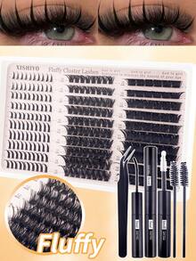 Bộ 300/240 sợi mi giả kèm keo, bao gồm mi giả dạng sợi nhọn + mi giả dày cong 120D + 200D, độ dày 10-16mm, bộ dụng cụ tự làm mi giả riêng lẻ, dễ dàng tự làm tại nhà. - Nhiều màu - Xem 9