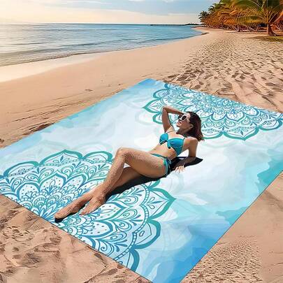 1pc Bohemian Mandala Patterned Beach Mat, Extra-Large Beach Mat, Lightweight And Durable. Ideal For Travel, Camping, And Picnics. Extra-Large Size For Adults. Highly Suitable For Beaches And Outdoor Adventures