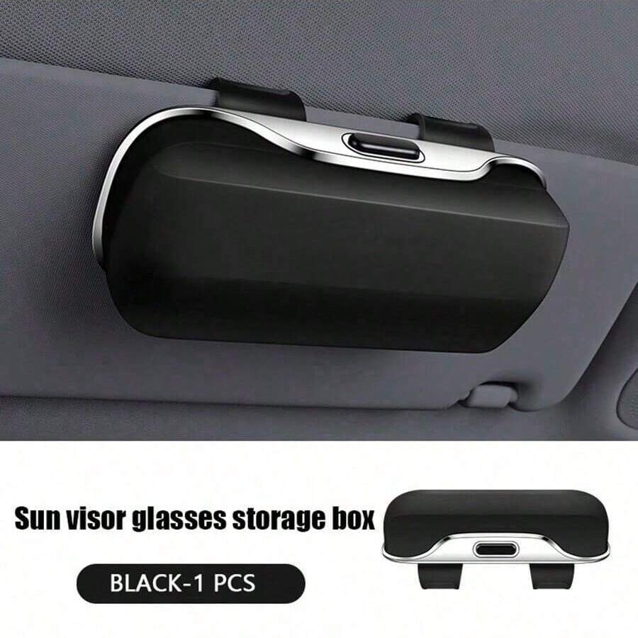 1pc Car Glasses Box Multi Functional Storage Fashion Glasses Box Car Sunshade Car Glasses Clip Ticket Box - A - View 1