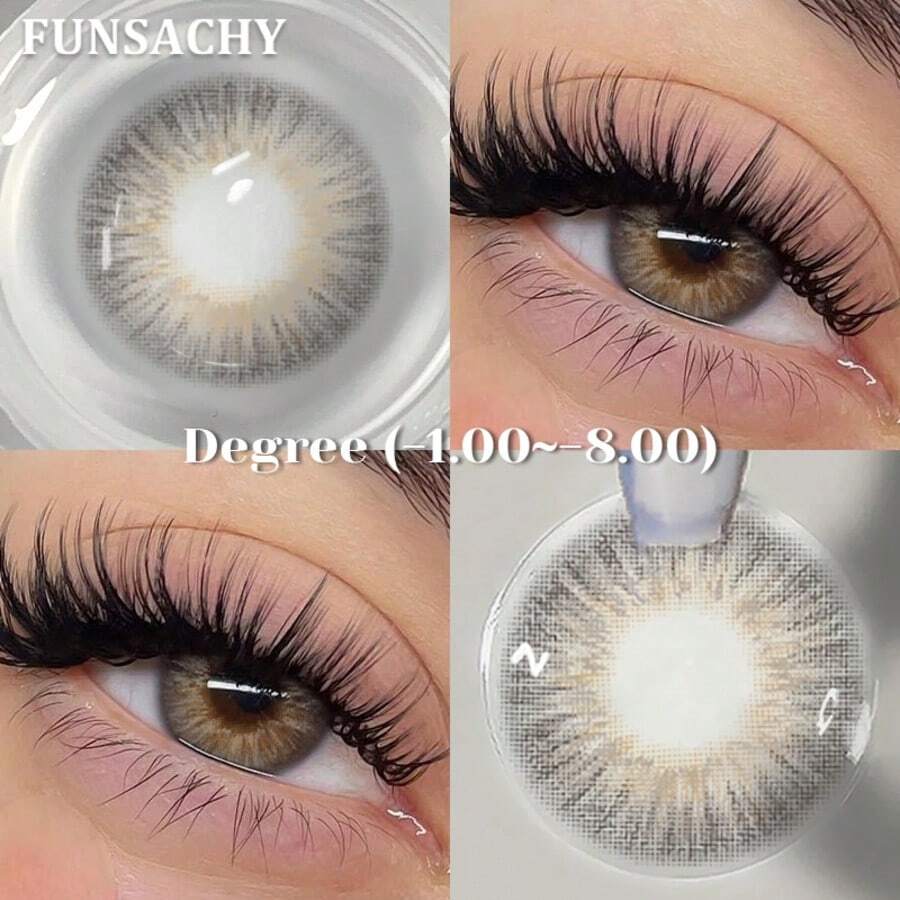 FUNSACHY 1對 (-0~-8.00) 近視彩妝隱形眼鏡，年拋，直徑14.0mm，適合日常配戴、約會與節日活動，可放大眼睛，適用於萬聖節裝扮與Cosplay