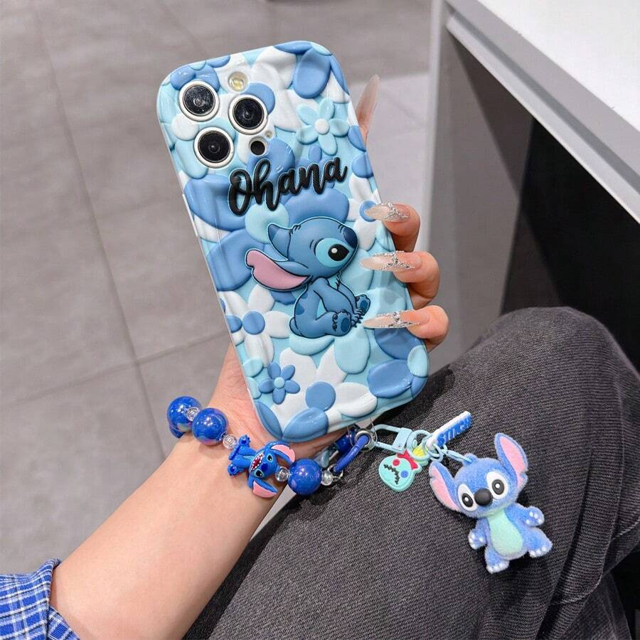 Disney Has Authorized, Phone Case - Chain Set, The Stitch Lilo & Stitch 3D Phone Case Plus A Silicone 3D Stitch Bracelet With Metallic Ring Removable Bracelet, Stitch And Angel Pattern, Compatible With Iphone 17/16/15/14/13/12/11/XS/XR/X Plus Pro Max, A Stylish Cartoon Phone Case, The Perfect Gift Choice, Phone Protection, Durable Phone Cover, Great Gift For Friends And Family - 白色款式B - 查看 1
