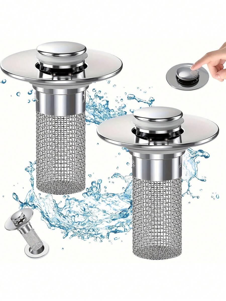 2个装不锈钢弹跳式水槽排水过滤器，带可拆卸滤篮，适用于浴缸/淋浴排水口，防止毛发堵塞，易于更换，无需化学清洁剂，易于清洁