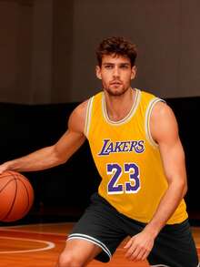 Men's  #23  James Retro Basketball Jersey, Quick Dry Sports Vest - 黃色 - 查看 6