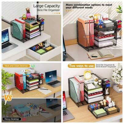 Desk Organiser With File Holder, 5 - Tier Paper Organiser With Pen Holders, Mesh Desk File Organiser With Magazine HolderUpgraded