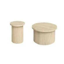 Set Of 2 Round Coffee Tables With Natural Wood Look And Wavy Structure; Integrated Side Table, Ideal For Living Room, Bedroom, Study Or Office. - Natural Color - View 11