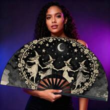 Ladies' Folding Fan With Vintage Witch And Magic Spell Designs - A Portable Cooling Fan Suitable For Outdoor Activities, Travel, And Parties. For Halloween - 五彩繽紛 - 查看 1