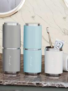 1pc 2-In-1 Travel Gargle Cup, Portable Business Trip Gargle Cup, Toothbrush Cup, With Lid Toothpaste Toothbrush Storage Box Set (3.15*3.15*8.27 Inches) - Multicolor - View 2