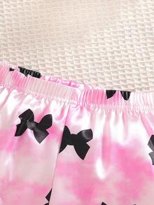Baby Girls' Bow Print Short Sleeve Top And Shorts Set, Spring/Summer - Red and White - View 6