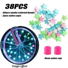 38pcs Bicycle Night Light Decoration Set, Includes 36 Glow-In-The-Dark Spoke Beads And 2 Valve Cap Covers, Practical Cycling Accessories For Night Riding - Multicolor - View 9