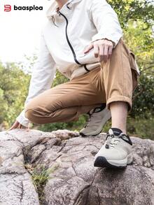 baasploa 男士黑色戶外運動鞋，快抽鞋帶設計走路鞋，透氣網布鞋面搭配緩震厚底，防滑休閒鞋，適合日常穿著與輕量健行 - 杏色 - 查看 10