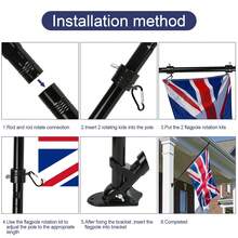Flag Poles For Outside House, 6ft Tangle Free Spinning Flag Pole Kit With Multi-Position Holder Bracket, Heavy Duty, High Wind Resistant For Outdoor - A - View 3