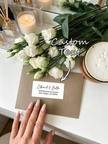 24张个性化地址标签，定制婚礼地址标签，定制回邮地址贴纸，适用于卡片、信封，防水防油，透明，多功能，装饰性强，独具特色 - 彩色 - 查看 4
