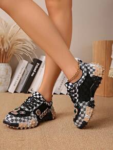 2026 Spring Women's Black Rhinestone Sneakers, Breathable Sparkling Casual Shoes, Fashionable Versatile Platform Dress Shoes - Black - View 3