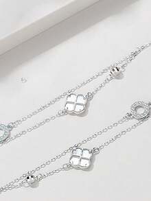 1 chiếc vòng tay bạc Sterling S925 hai lớp hình cỏ ba lá, kiểu dáng tinh tế, sang trọng, mặt dây chuyền bùa may mắn phong cách thiên nhiên, trang sức quà tặng sinh nhật thời trang đa năng dành cho phụ nữ. - cỏ bốn lá - Xem 6