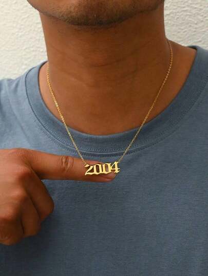 1 Pc Birth Year Number Pendant Necklace Stainless Steel Gold Number Birthday Necklace Chain Jewelry For Men