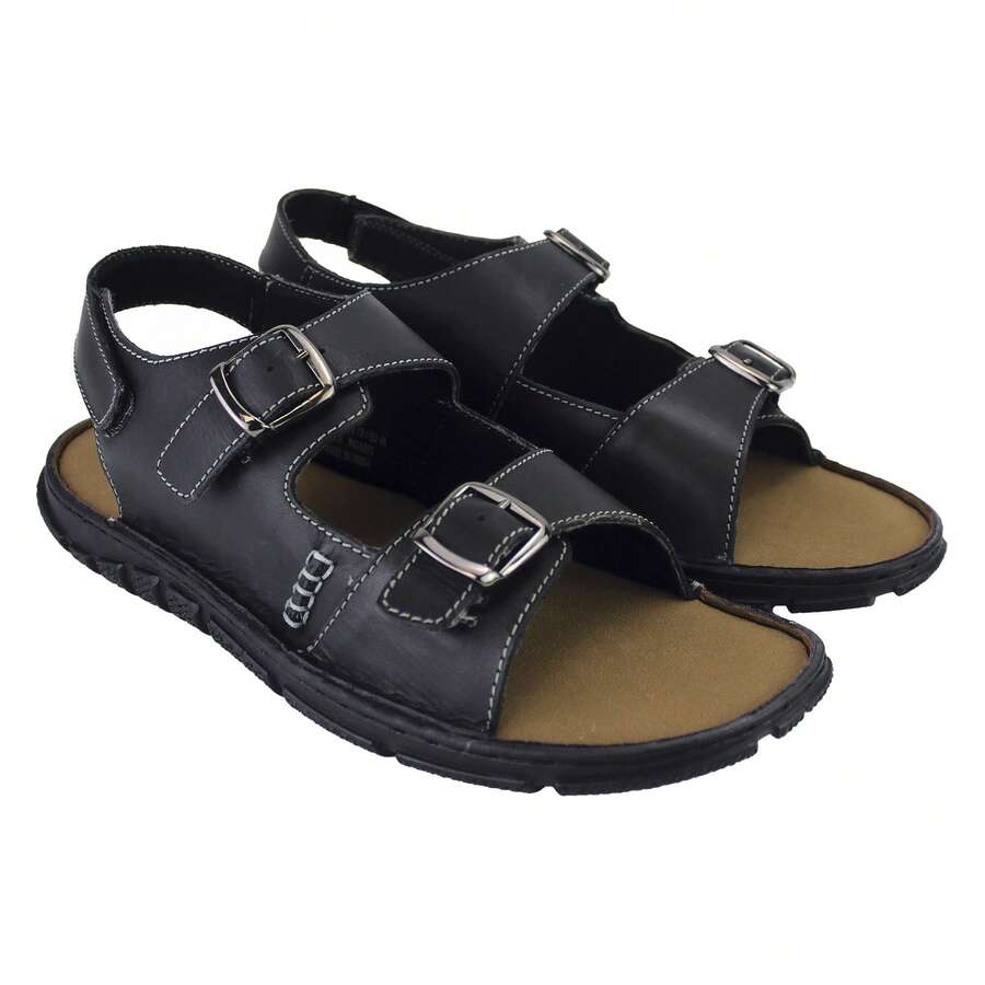 Dunlop - Mens Mule Open Toe Leather Sandals Comfy Slip On Summer Beach Sandals - Black - View 1