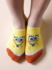SpongeBob SquarePants 6/10 Pairs Random Color Cute Cartoon Pattern Reinforced Toe & Heel Durable Comfortable Short Socks, Suitable For Men And Women All Seasons, Suitable For School And Outdoor Sports, Suitable For Summer And Winter, Including Octopus Brothers, Mr. Crab And Other Patterns - Multicolor - View 3