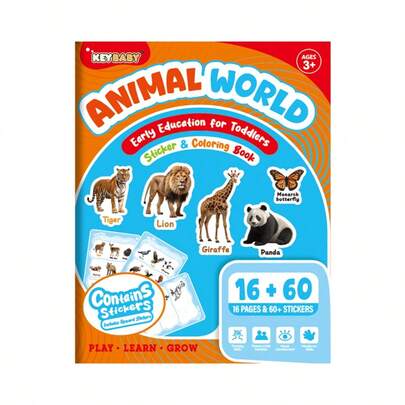 KEYBABY Reusable Multicolor Sticker Set, 8 Animal Themes
