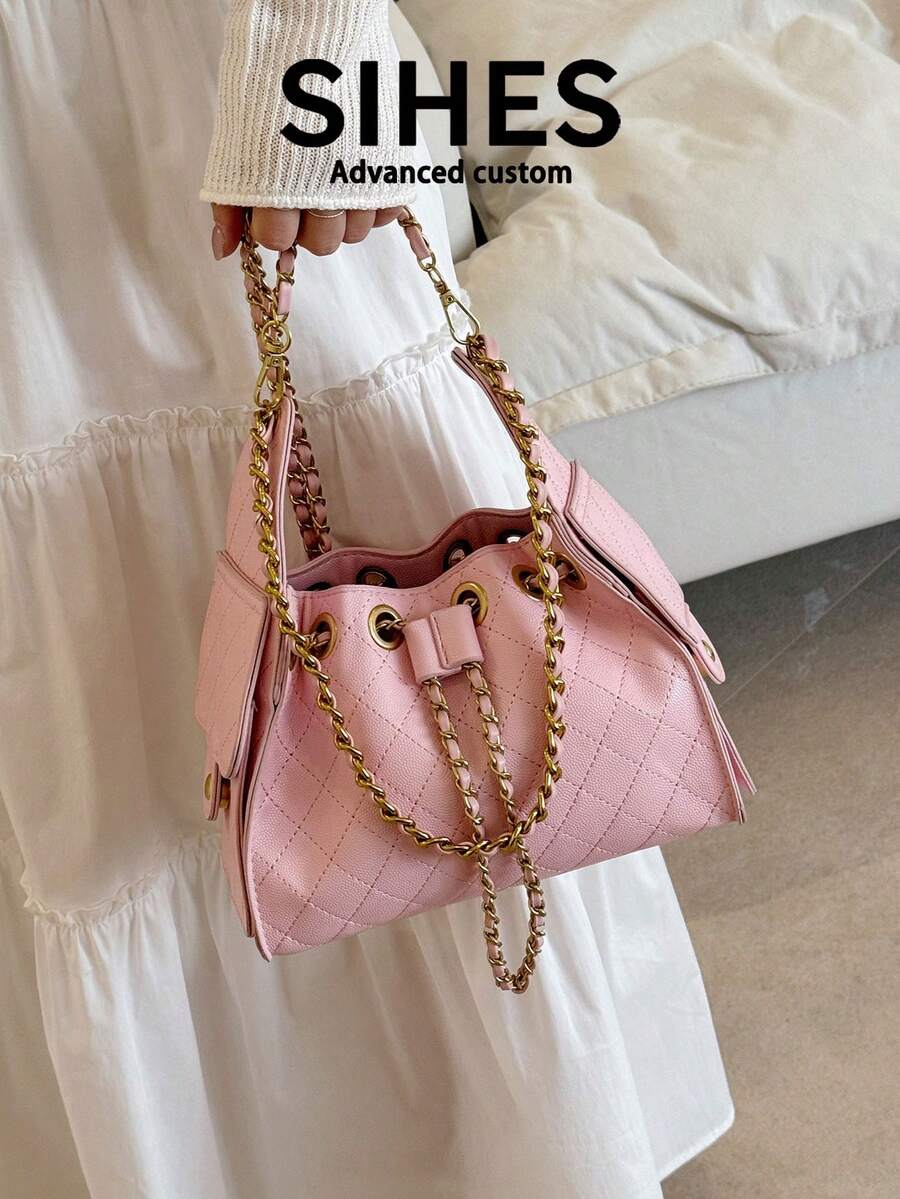 1 pièce Sac à dos en PU de couleur unie pour femmes, sac bandoulière. Design seau à la mode, sangle réglable. Convient aux filles, étudiantes, jeunes professionnels, bureau, travail, affaires, déplacements, shopping