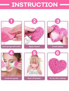 5/10/20/30/50 Count Compressed Natural Cellulose Heart Shape Facial Sponges, 100% Natural Cosmetic Spa Sponges For Facial Cleansing, Exfoliating, Makeup Mask Removal, Reusable - Pink - View 6
