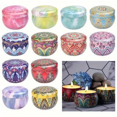 Bộ 72 hũ đựng nến kim loại phong cách Bohemian, bộ dụng cụ tự làm nến hoàn chỉnh, hộp đựng đa năng, quà tặng Phục Sinh lý tưởng và đồ trang trí nhà cửa.