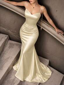 Women's Fashionable Elegant Sleeveless Bodycon Slip Dress, Long Maxi Length Formal Gown - Champagne - View 5