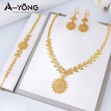 Luxury Dubai Gold Wedding Jewelry 24k Gold Plated Arabic Bridal Necklace Bracelet Earrings Habesha Women Vintage Jewelrys - Jewelry Set - View 12