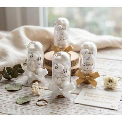 Bộ 12 hũ thủy tinh thanh lịch với đường kính 30mm, chiều cao 50mm, 60mm, 70mm và 80mm, hũ đựng kẹo hạnh nhân thủ công (không kèm kẹo hạnh nhân) - Quà tặng ngọt ngào cho tiệc cưới, hũ thủy tinh trưng bày trang trí hình vòm có nắp nút bần - Trưng bày trang nhã, sạch sẽ, thích hợp cho đám cưới, trang trí nghệ thuật, quà tặng tiệc tùng.