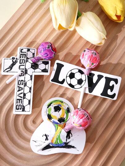Tarjetas de decoración con chupete con diseño de fútbol, insertos de fiesta inspirados en múltiples estilos deportivos, diseños creativos de AMOR y graffiti de fútbol, pueden decorar chupetes, llamativos, adecuados para fiestas de visualización de fútbol, eventos deportivos, cumpleaños, agregar un ambiente divertido a postres y bebidas, elemento decorativo práctico para mejorar el ambiente de la fiesta.