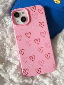 Funda de teléfono con patrón de corazón rosa, compatible con iPhone 17 Pro Max, 17 Pro, 17, 16, 15, 14, 13, 12, 11, adecuada para el Día de San Valentín - Rosa - Ver 17
