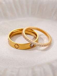 2pcs 18K Gold Plated Stainless Steel 4-Leaf Clover Rings, Elegant Women's Bracelet Jewelry, Suitable For Daily Wear And Gift - Multicolor - View 7