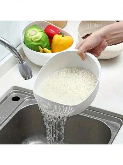 1个夏季淘米筛滤器塑料淘米盆厨房用具沥水篮蔬菜水果清洗碗