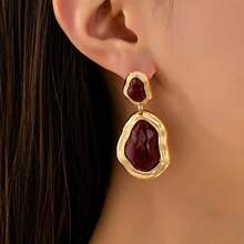 1 Pair Asymmetrical Shaped Minimalist Vintage Elegant Earrings, Versatile Commuting Accessories - Burgundy - View 6