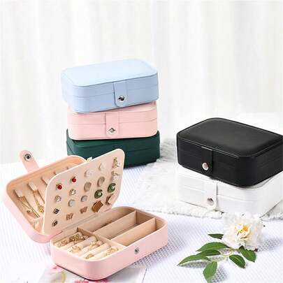 Travel Jewelry Box, Small Jewelry Organizer Boxes For Women, PU Leather Double Layer Portable Mini Travel Case For Storing Earrings, Rings, Necklaces, Bracelets