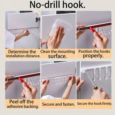 1pc Kitchen Hanging Hook, Indoor Sliding Rail Cabinet, Adhesive Hook, Door Mounted Spoon, Spatula And Kitchen Utensil Storage Rack. Sliding Hook: Door Mounted Adhesive Hook, Arranged Hooks, No Drilling Required For Installation.