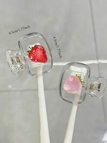 Soporte para cepillo de dientes con patrón de fresa - Diseño lindo para almacenamiento de viaje y hogar con tapa transparente, diseño compacto y portátil fácil de transportar, protege el cabezal del cepillo de dientes, función de drenaje y ventilación dual, adecuado para uso en el hogar, dormitorio y viaje | Caja de almacenamiento linda para cabezal de cepillo de dientes, adecuada para almacenamiento en el baño, adecuada para uso en el hogar y dormitorio, esencial para el regreso a la escuela - Multicolor - Ver 4