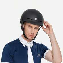 Casco de equitación con carcasa de ABS, protección de oídos de PU, correa ajustable, reposa barbilla absorbente de sudor, adecuado para hombres y mujeres, para equitación u otras actividades al aire libre - Negro - Ver 7