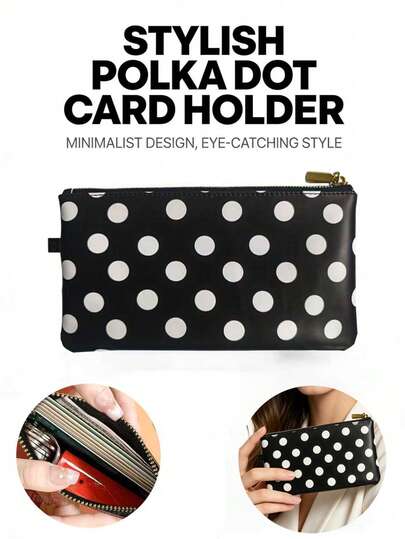 1 stuk modieuze zwart-witte asymmetrische kaarthouder/portemonnee met stippen, minimalistische bohemian stijl, schattig klein portemonneetje, PU met ritssluiting, geschikt voor pasjes, contant geld en munten, ideaal voor dagelijks gebruik, woon-werkverkeer of als cadeau.