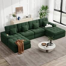 144" U Shaped Cloud Boneless Couch,Modern Modular Sectional Sofa With Layered Cushion,No Assembly Convertible Corduroy Couches For Living Room,Green 1 PCS - 綠色 - 查看 13