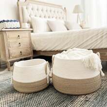 1 Stück Boho gewebter Kasten mit Quasten-Griffen, Spielzeug Aufbewahrungsbox, Aufbewahrungskorb für Kleinigkeiten, Spielzeug, Kleidung, platzsparender Aufbewahrungsorganisator für Küche, Schlafzimmer, Büro, Schreibtisch, Kommode, ästhetische Raumdekoration, Landhausstil Dekoration - Farbblockierung – Weiß + Khaki - Übersicht 3